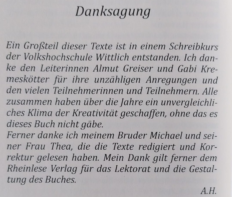 Danksagung im Buch Westwärts von Andreas Hufschmidt